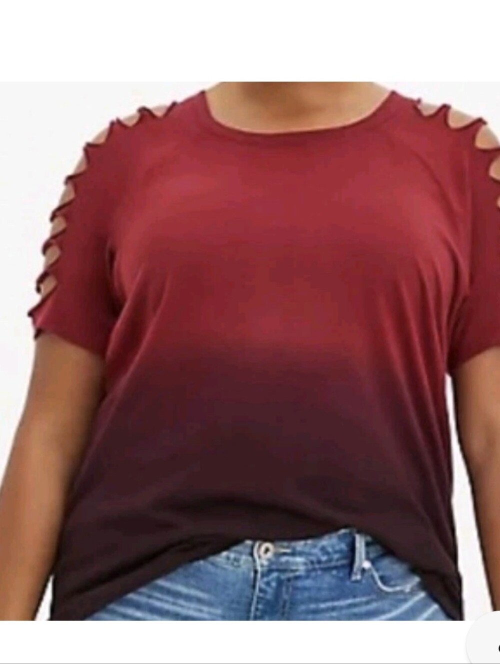 Torrid Classic Fit Size 2x Cotton Dip Dye Crewneck Ragland Slasher Top Zinfan